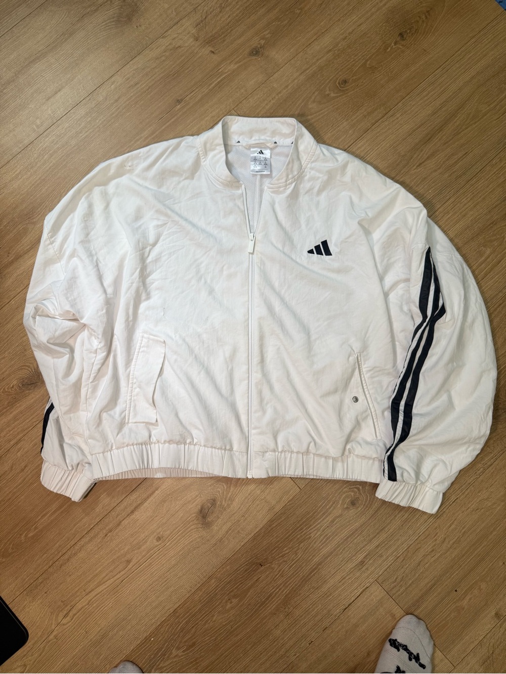adidas White Lightweight Track Jacket with Black Stripes